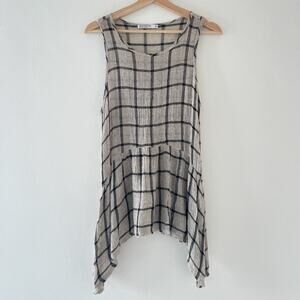 Stateside Beige Black Peplum Flared Sleeveless Top / Boho LagenLook Minimal XS